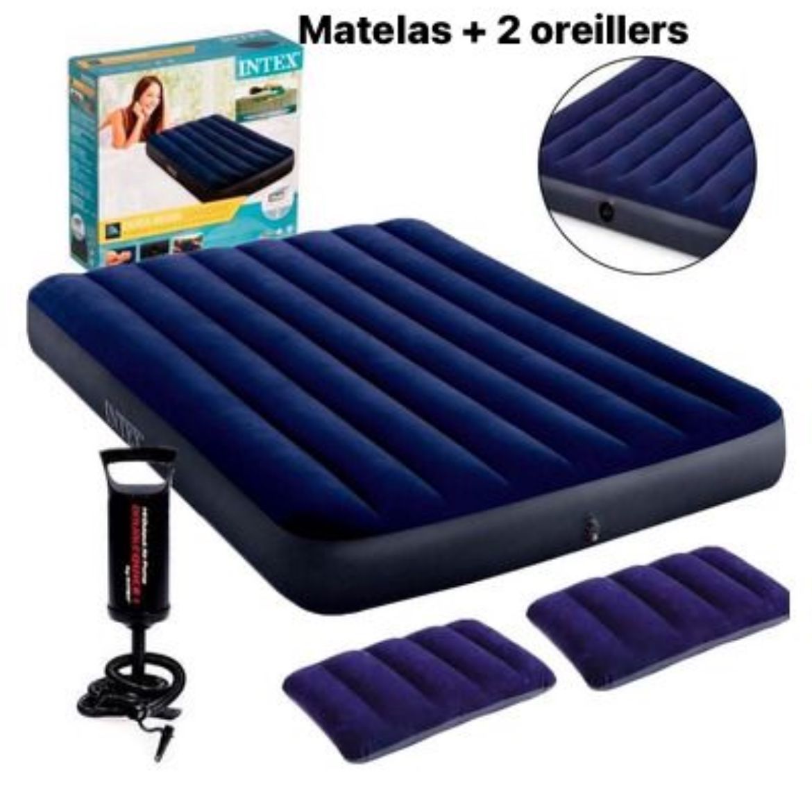 Matelas 2 places Gonflable avec 2 Oreillers