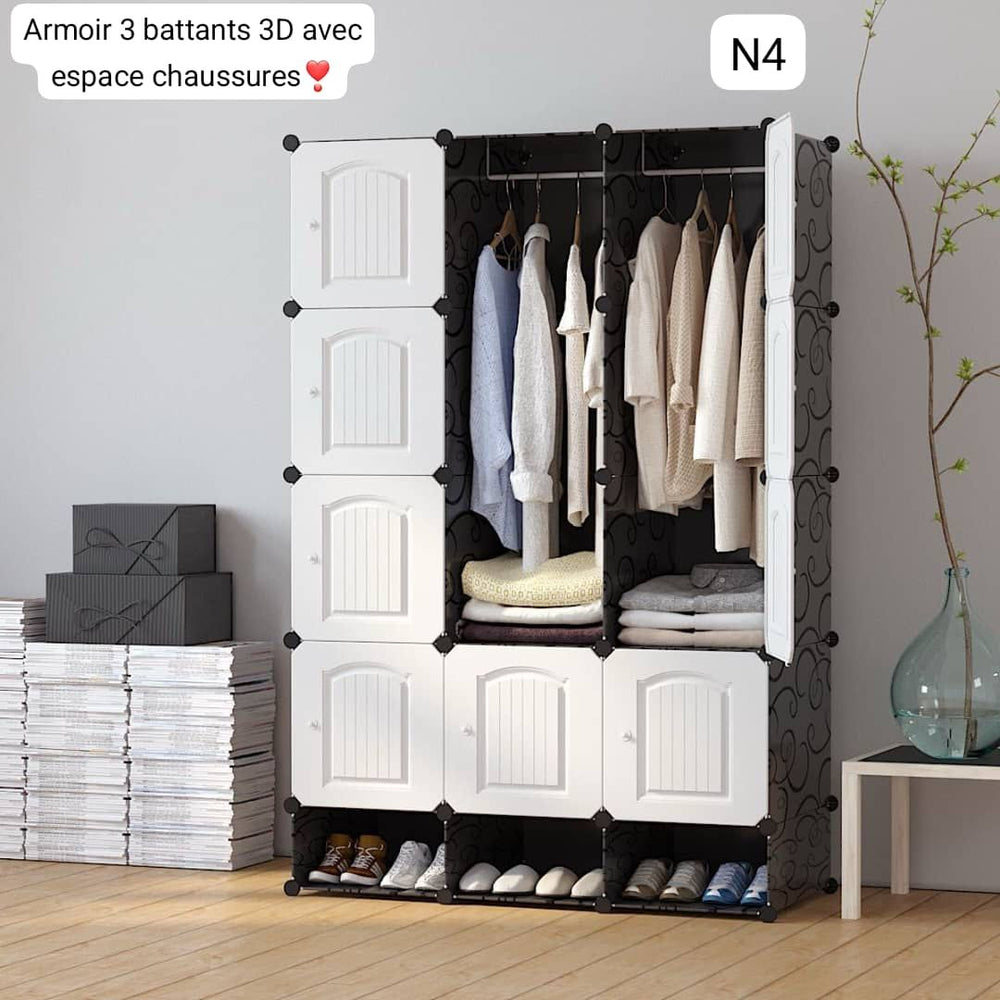 Armoire 3 Battants en plastique 3D avec espace pour chaussures