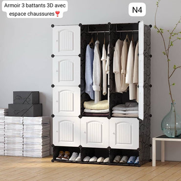 Armoire 3 Battants en plastique 3D avec espace pour chaussures