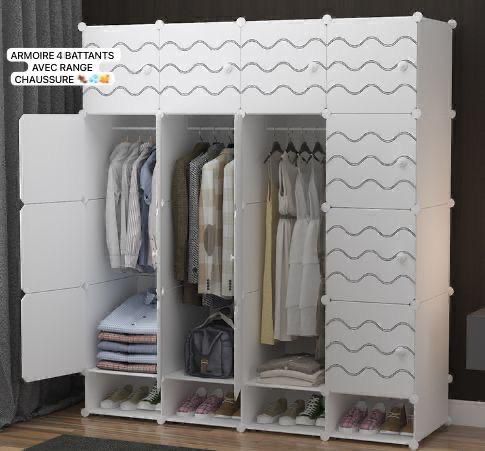 Armoire 4 Battants en plastique avec espace pour chaussures