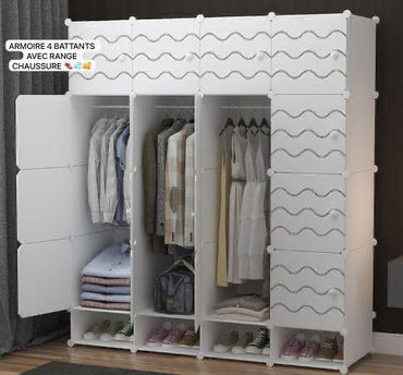 Armoire 4 Battants en plastique avec espace pour chaussures