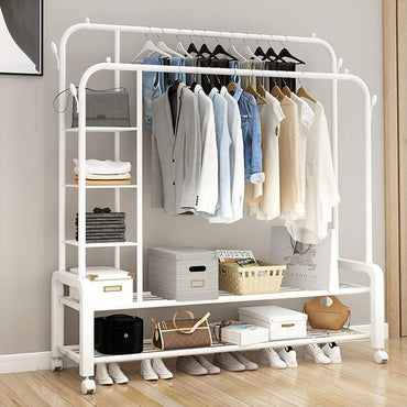 Support porte-manteau à roulettes à 2 Niveaux avec étagère