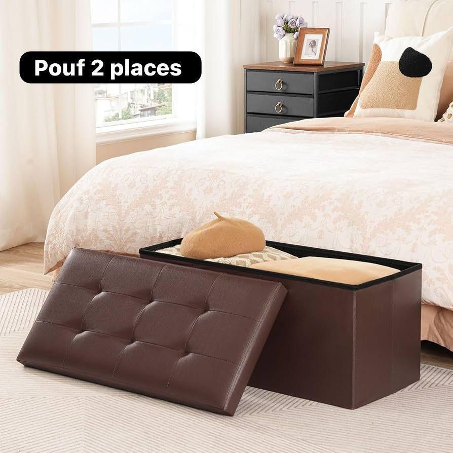 Pouf de rangement 2 places - Marron