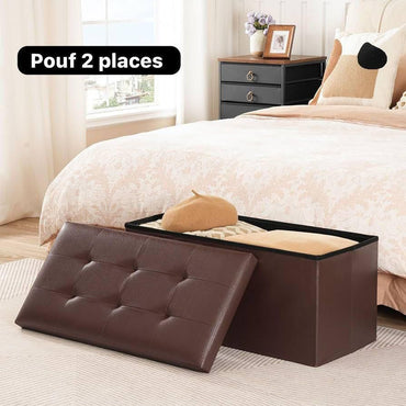 Pouf de rangement 2 places - Marron