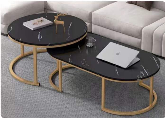 Double table basse Noir doré détachable - Petit et grand format