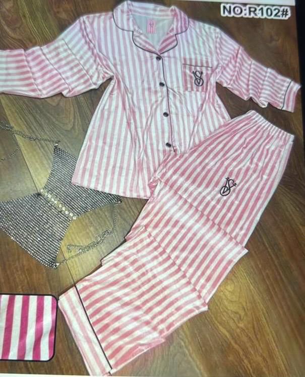 Ensemble chemise de nuit Rose Blanc