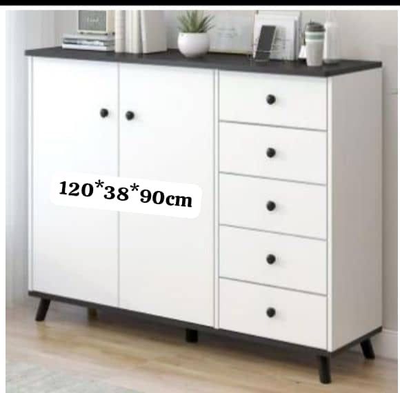 Buffet de Cuisine avec 2 Portes et 5 tiroirs, Meuble de Rangement, Armoire Moderne pour Cuisine, Salon, Salle à Manger