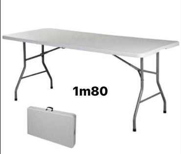 Table de Camping Pliante Blanc, 180 x 74 x 74 cm, en Plastique HDPE, Portable avec Poignée de Transport, Table de Buffet, de Fête pour Jardin Terrasse et Balcon.