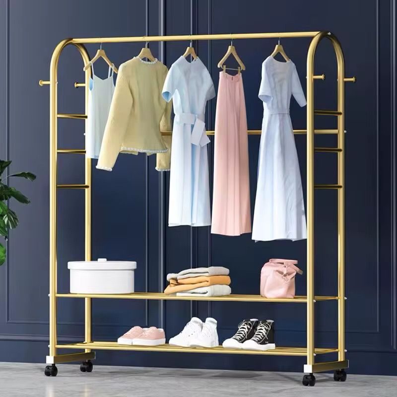 Porte-Manteau Doré à Roulettes avec 2 Porte-Chaussures – Design Élégant et Fonctionnel