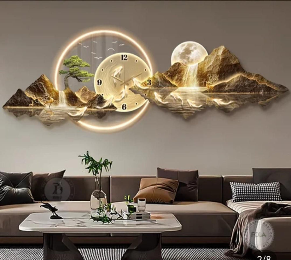 Décoration murale lumineuse en 3D avec horloge intégrée