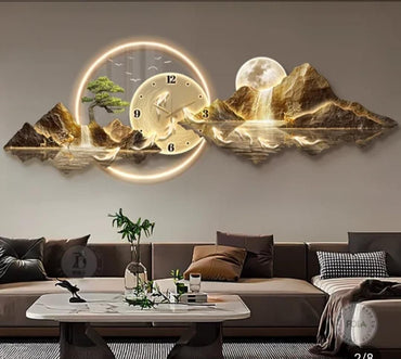 Décoration murale lumineuse en 3D avec horloge intégrée