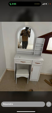 Mini coiffeuse avec tabouret assorti blanc