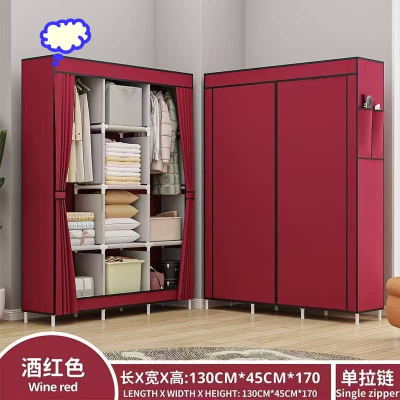 Armoire en tissu - 3 Battants - Rouge Bordeaux