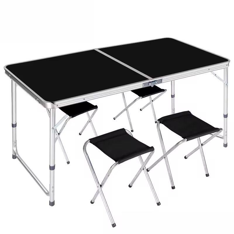 Table Camping, Pliable, 4 chaises, 120x60 cm, alu, MDF,Gris/Argent