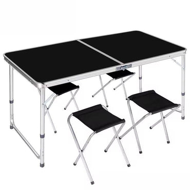Table Camping, Pliable, 4 chaises, 120x60 cm, alu, MDF,Gris/Argent